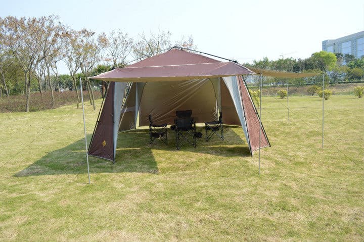 タープ 大型六角形メッシュパネル付きスクリーンタープ